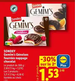 Lidl SONDEY Gemim's Génoises fourrées nappage chocolat offre