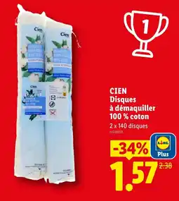 Lidl CIEN Disques à démaquiller 100% coton offre