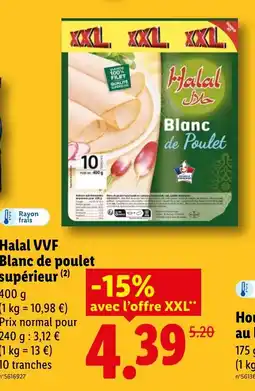 Lidl Halal VVF Blanc de poulet supérieur offre
