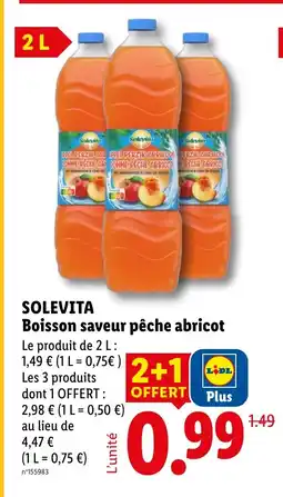 Lidl SOLEVITA Boisson saveur pêche abricot offre