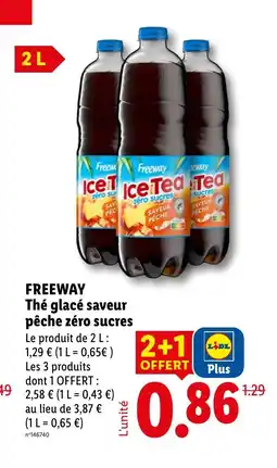 Lidl FREEWAY Thé glacé saveur pêche zéro sucres offre