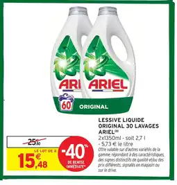 Intermarché Ariel lessive liquide original 30 lavages offre
