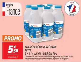 Netto Netto lait stérilisé uht demi-écrémé offre