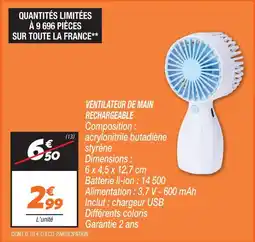 Netto Ventilateur de main rechargeable offre