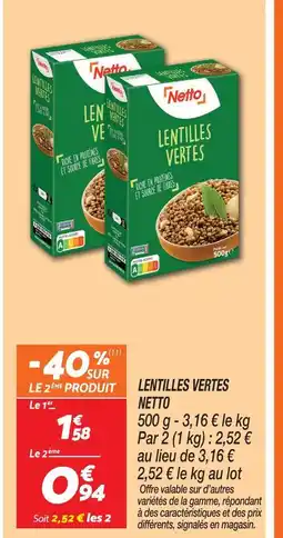 Netto Netto lentilles vertes offre