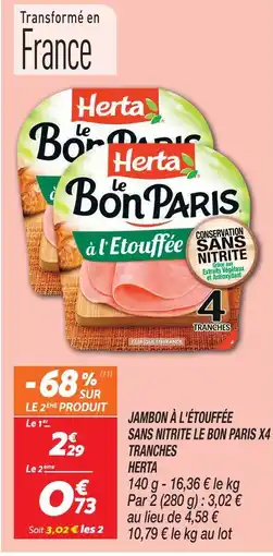 Netto Herta jambon à l'étouffée sans nitrite le bon paris x4 tranches offre