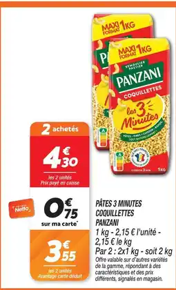 Netto Panzani pâtes 3 minutes coquillettes offre
