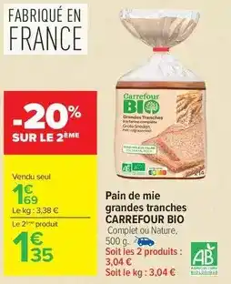 Carrefour Market Carrefour - bio pain de mie grandes tranches offre