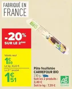 Carrefour Market Carrefour - pâte feuilletée bio offre