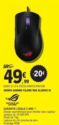 E.Leclerc Souris gaming filaire rog gladius iii offre