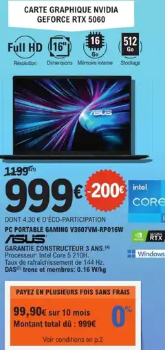 E.Leclerc ASUS Pc portable gaming v3607vm-rp016w offre
