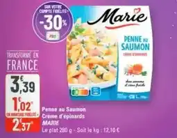 G20 Marie - penne au saumon crème d'epinards offre