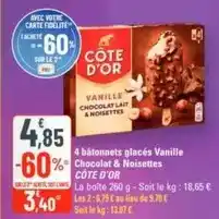 G20 Côte d'or - 4 bâtonnets glacés vanille chocolat & noisettes offre
