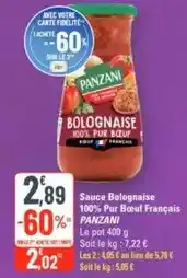 G20 Panzani - sauce bolognaise 100% pur bœuf français offre