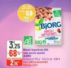 G20 Bjorg - muesli superfruits bio sans sucres ajoutés offre