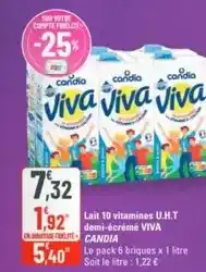 G20 Candia - lait 10 vitamines u.h.t demi-écrémé viva offre