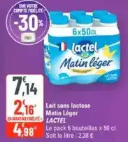 G20 Lactel - lait sans lactose matin léger offre