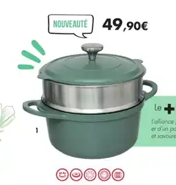 E.Leclerc Cocotte vert aluro avec panier vapeur en fonte aluminium offre