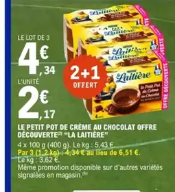 E.Leclerc LA LAITIÈRE Le petit pot de crème au chocolat offre découverte offre