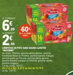 E.Leclerc MATERNE Compotes en pots sans sucres ajoutés offre