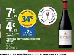 E.Leclerc ORTAS Vin rouge aop rasteau cru 2022 offre