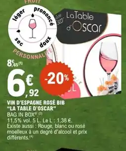 E.Leclerc LA TABLE D'OSCAR Vin d'espagne rosé bib offre