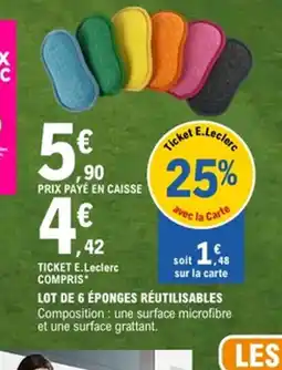 E.Leclerc Lot de 6 éponges réutilisables offre