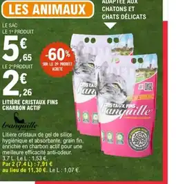 E.Leclerc TRANQUILLE Litière cristaux fins charbon actif offre