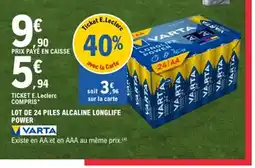 E.Leclerc VARTA Lot de 24 piles alcaline longlife power offre