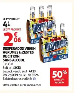 Auchan DESPERADOS Virgin agrumes & zestes de citron sans alcool offre