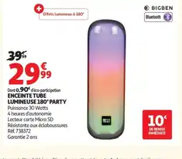 Auchan Enceinte tube lumineuse 180° party offre