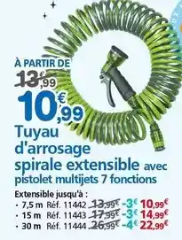 Tuyau d'arrosage spirale extensible avec pistolet multijets 7 fonctions