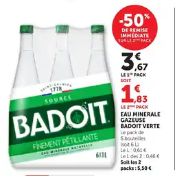 Maximarché EAU MINERALE GAZEUSE BADOIT VERTE offre