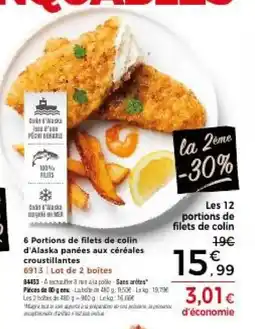 Thiriet 6 Portions de filets de colin d'Alaska panées aux céréales croustillantes offre