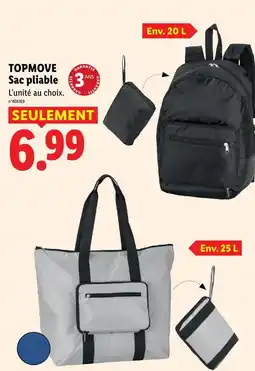 Lidl Topmove sac pliable - modèle sac à dos offre