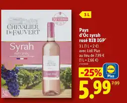 Lidl Chevalier de fauvert pays d'oc syrah rosé bib igp offre