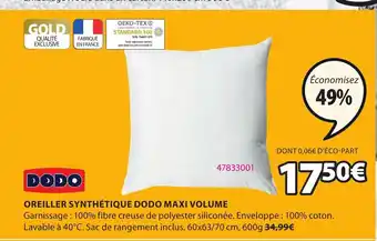 JYSK Oreiller Synthétique Dodo Maxi Volume offre