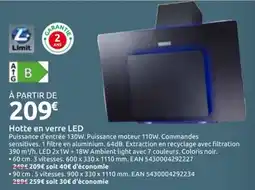 Mr Bricolage Hotte en verre LED offre