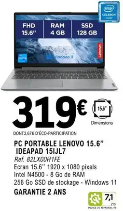 E.Leclerc Espace Culturel Lenovo Pc portable 15.6" ideapad 15ijl7 offre