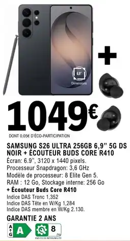E.Leclerc Espace Culturel Samsung S26 ultra 256gb 6,9" 5g ds noir+ écouteur buds core r410 offre