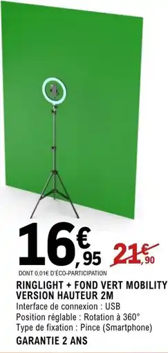 E.Leclerc Espace Culturel Ringlight + fond vert mobility version hauteur 2m offre