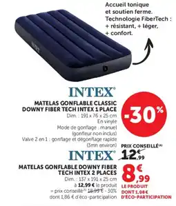 Super U Intex matelas gonflable classic downy fiber tech 1 place offre