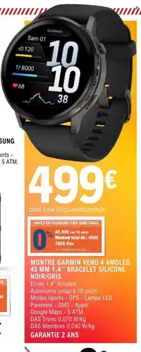 E.Leclerc Espace Culturel Montre garmin venu 4 amoled 45 mm 1.4" bracelet silicone noir/gris offre