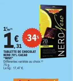 E.Leclerc NOVI Tablette de chocolat nero 70% cacao offre