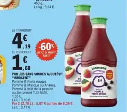 E.Leclerc INNOCENT Pur jus sans sucres ajoutés offre