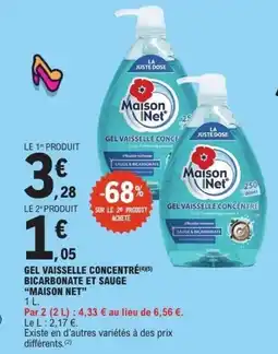 E.Leclerc MAISON NET vaisselle concentré (4)(5) bicarbonate et sauge offre