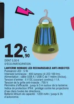 E.Leclerc Lanterne nomade led rechargeable anti-insectes offre