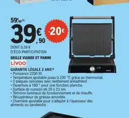 E.Leclerc LIVOO Grille viande et panini offre