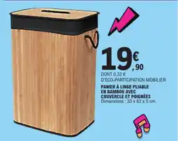 E.Leclerc Panier à linge pliable en bambou avec couvercle et poignées offre