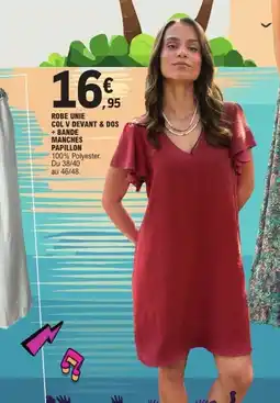 E.Leclerc Robe unie col v devant & dos + bande manches papillon offre